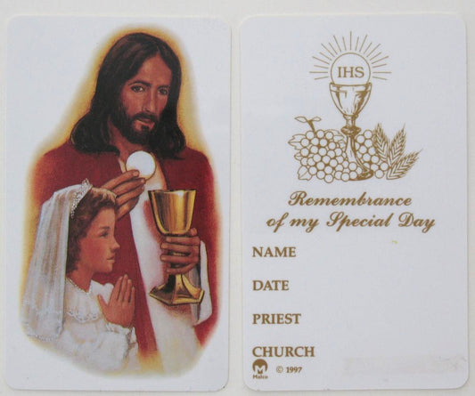 Plastic First Communion Remembrance Card - Girl