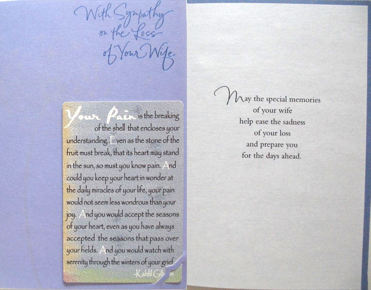 Sympathy Greeting Card - Loss of Your Wife with Prayercard