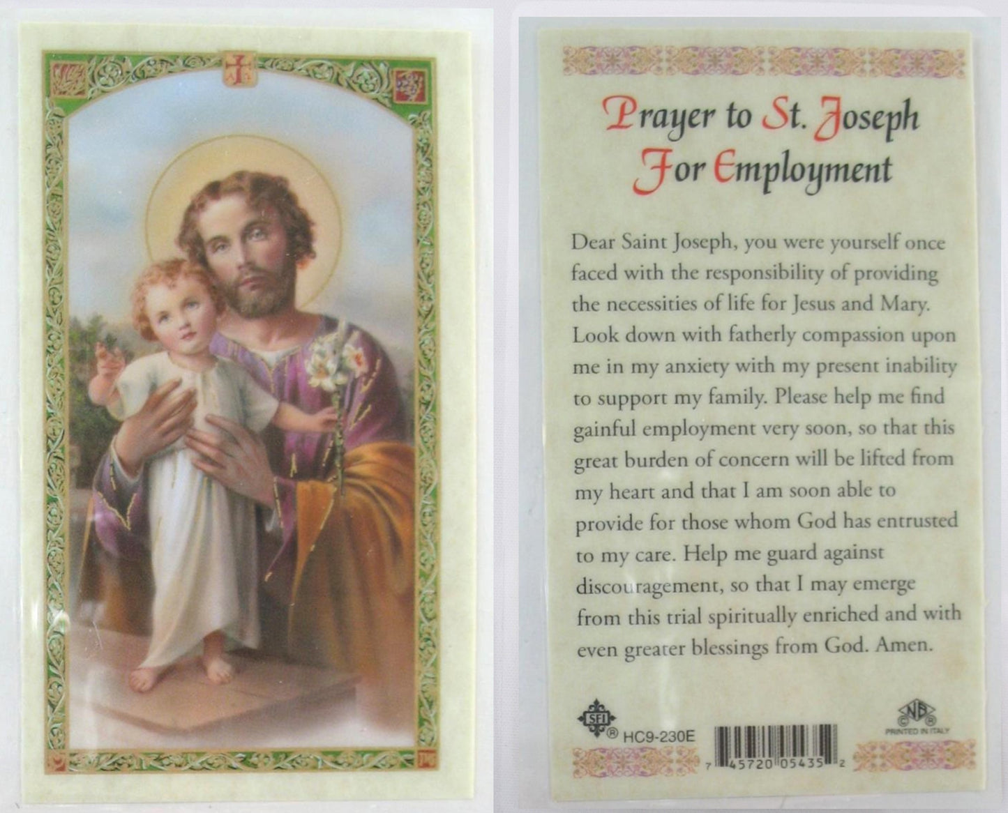 Laminated - St. Joseph - Prayer for Employment