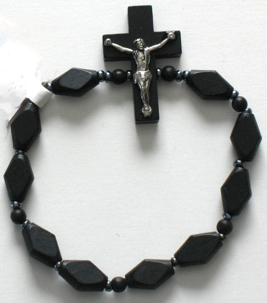 Rosary Bracelet - Black Wood Stretch