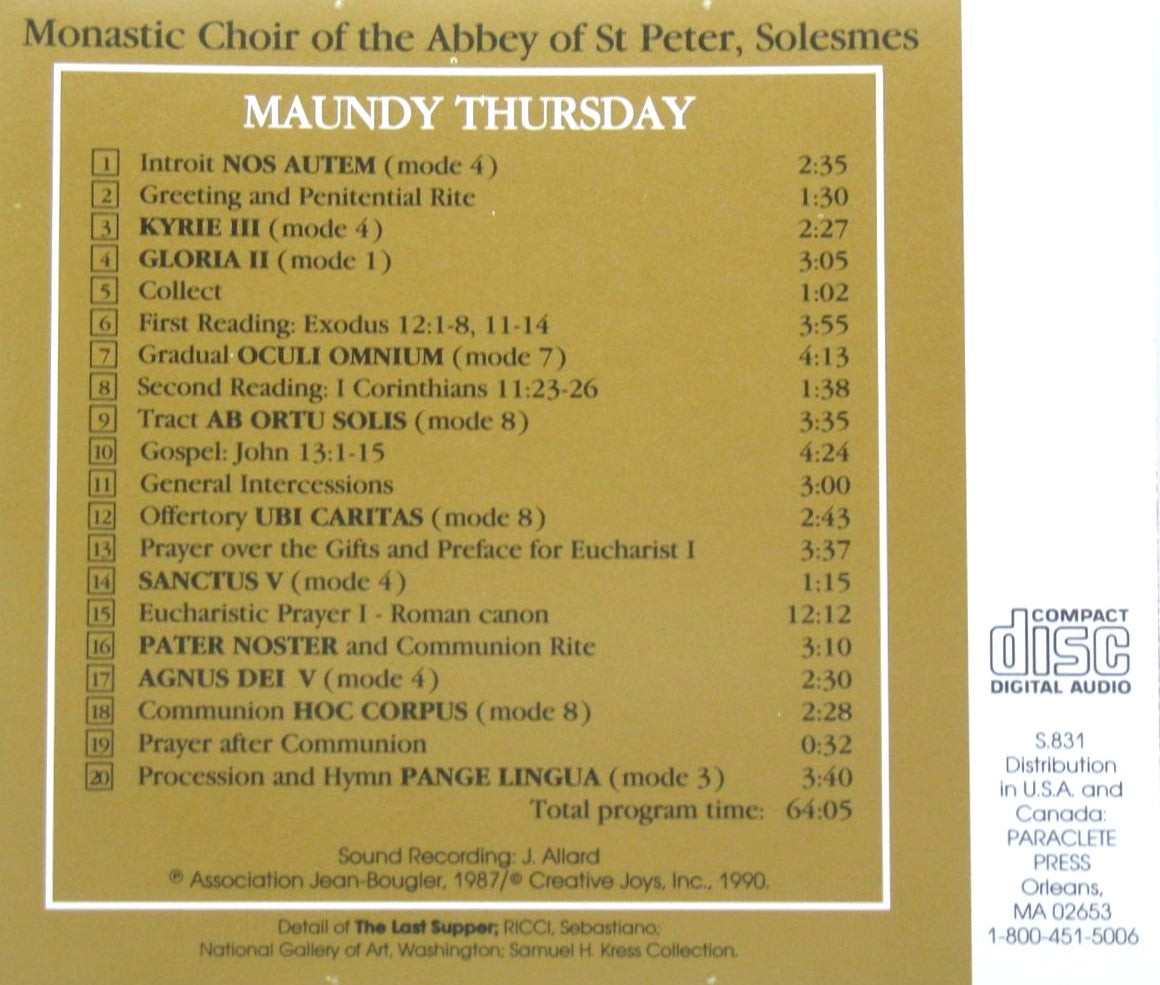 Gregorian Chant - Maundy Thursday - Music CD - Demo - Used