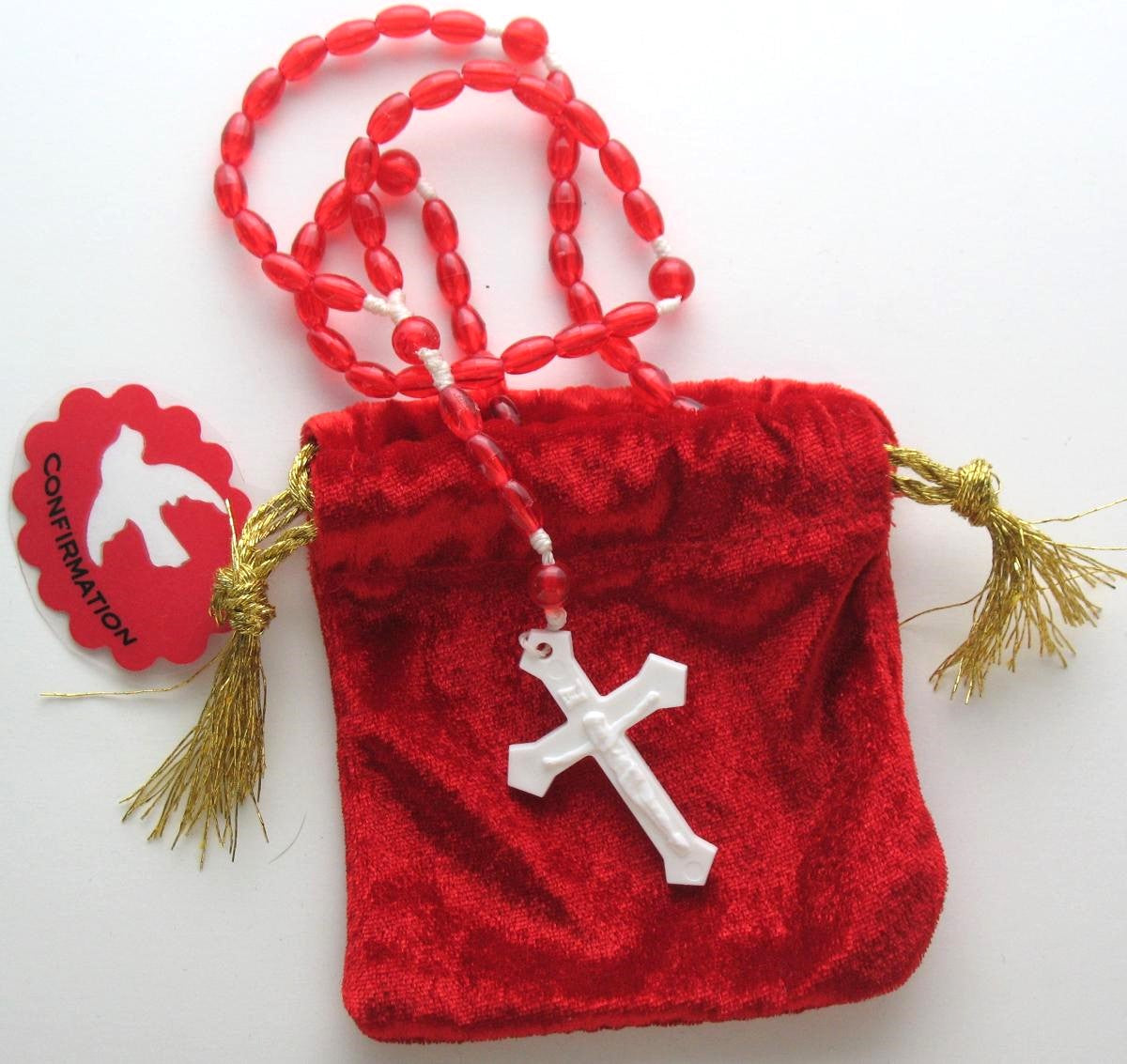 Plastic Red Rosary With Red Pouch