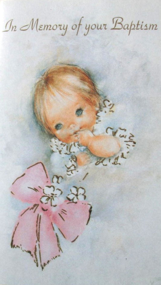 Baptism ( Baby - Pink Bow ) Greeting Card