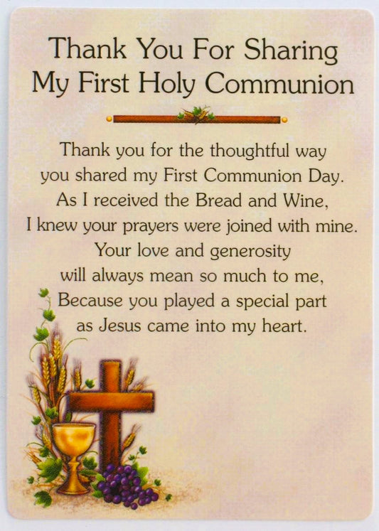 Thank You for Sharing My First Holy Communion Card