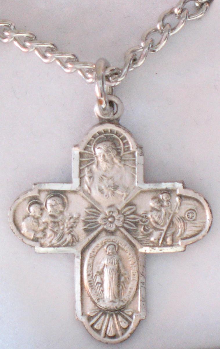 Sterling Silver 4 Way Cross With Rhodium Plated Chain