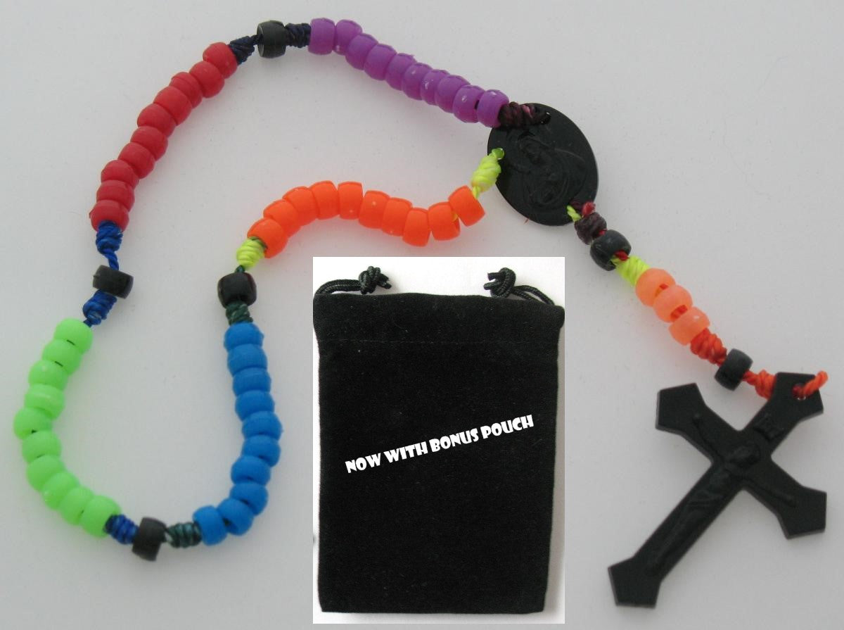 Multi-colour Cord Rosary with Plastic Beads & Bonus Pouch