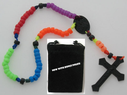 Multi-colour Cord Rosary with Plastic Beads & Bonus Pouch