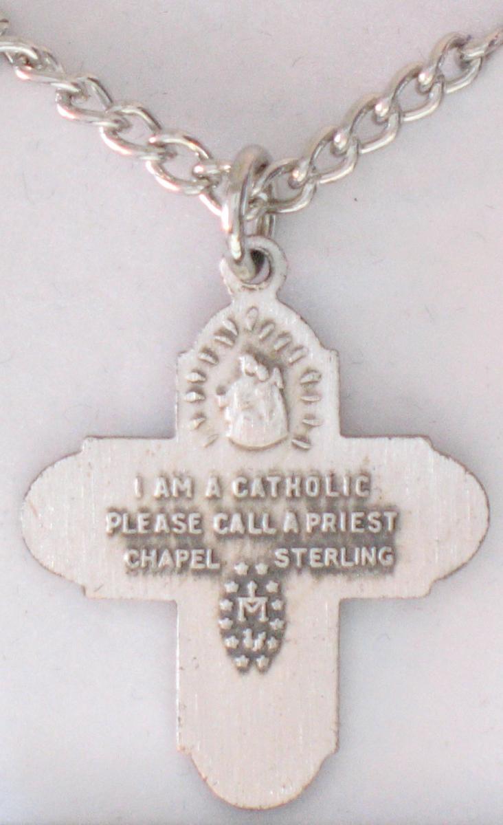 Sterling Silver 4 Way Cross With Rhodium Plated Chain