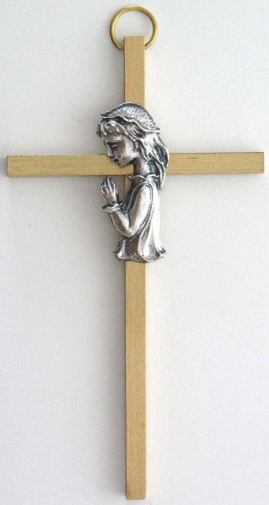 Metal Cross with Girl Praying