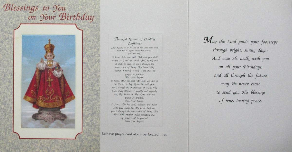 Birthday Greeting Card - Infant of Prague with Removable Prayercard