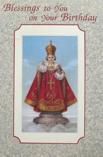 Birthday Greeting Card - Infant of Prague with Removable Prayercard