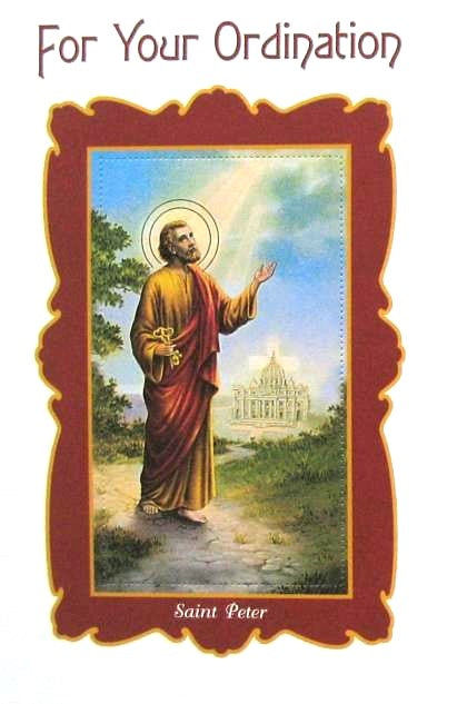 Ordination Greeting Card with St. Peter Removable Pray Card
