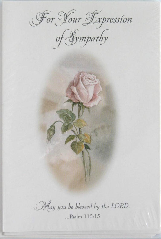 Thank You for Your Sympathy -   Package of 8 Cards - One Design - Rose