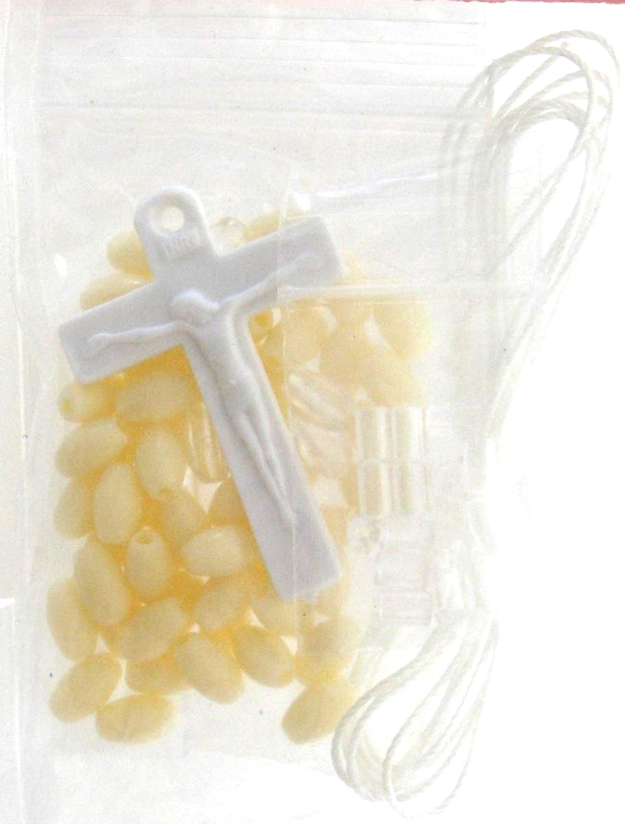 Rosary Making Kit - White Cord & Crucifix - No Center