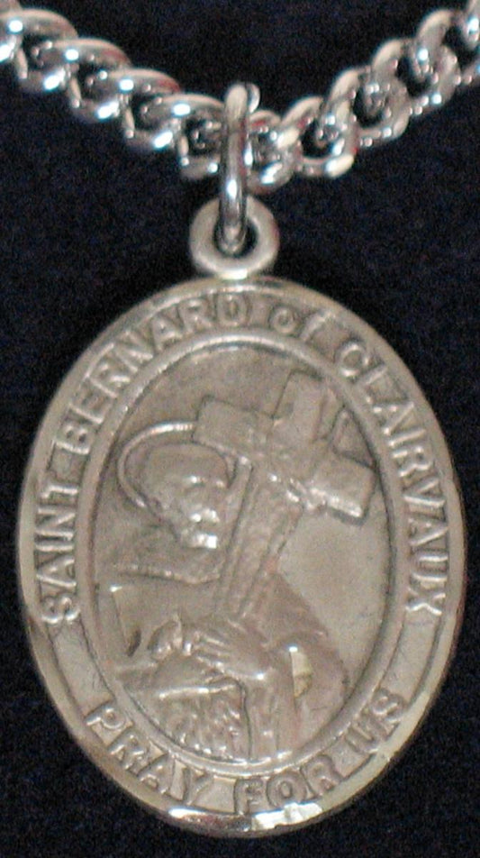 St. Bernard of Clairvaux - Sterling Silver Medal With Chain