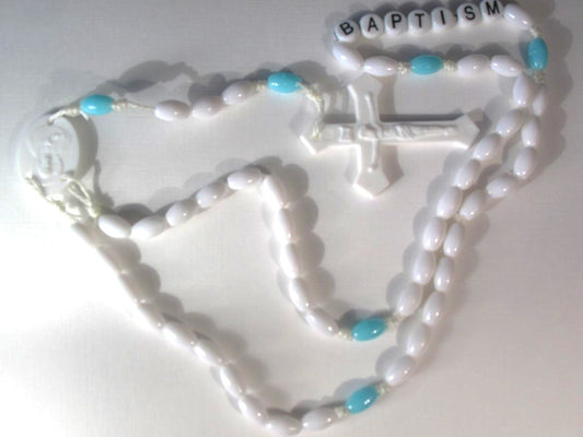 Baptism Plastic Rosary on String - Blue