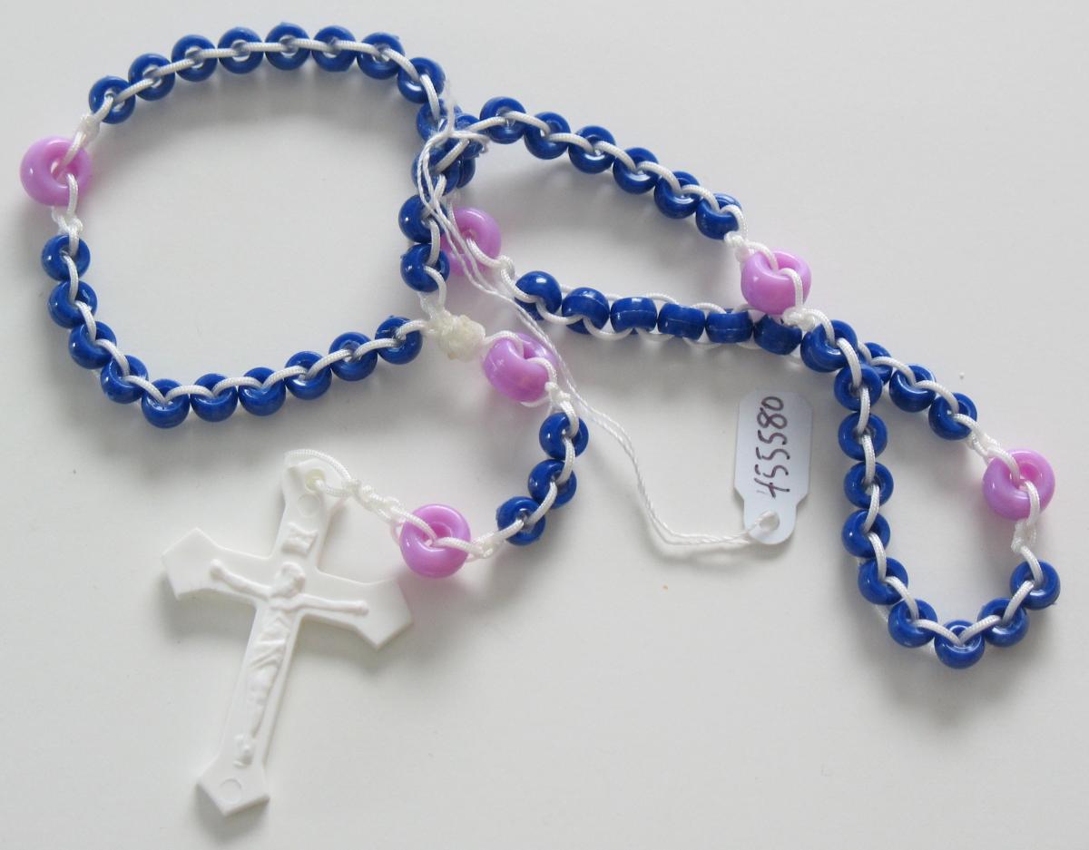 Rosary - Ladder White Cord with Blue Plastic Beads