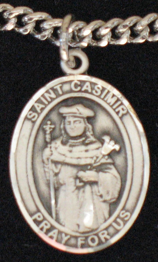 St. Casimir of Poland - Sterling Silver Medal with Chain