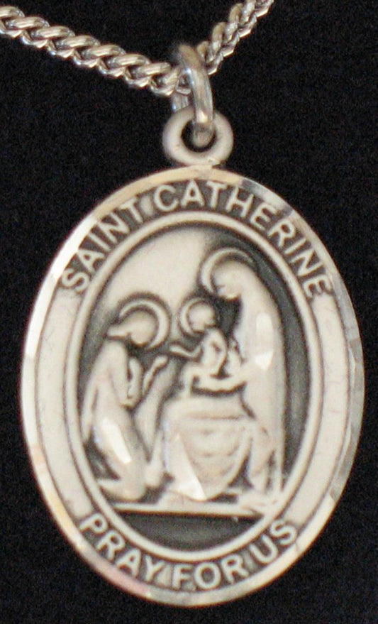 St. Catherine of Sienna - Sterling Silver Medal with Chain