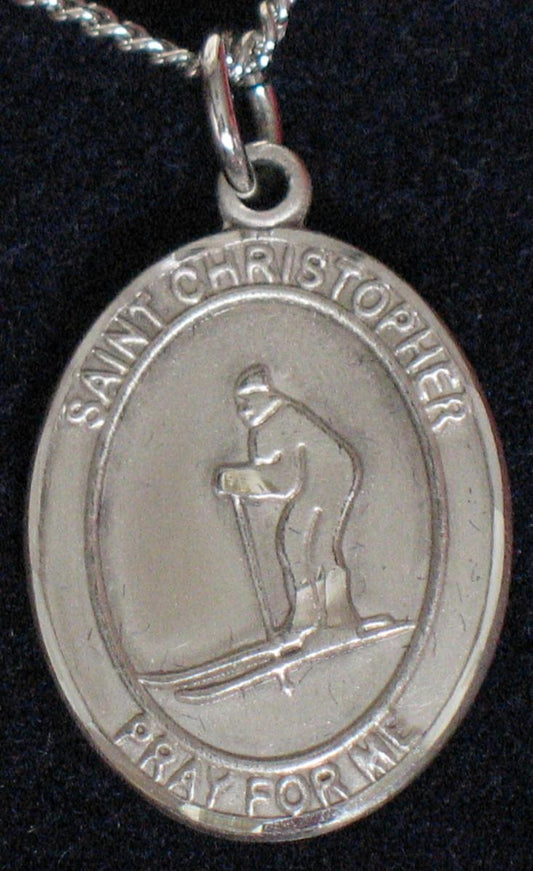 St. Christopher/ Skiing - Sterling Silver Medal with Chain