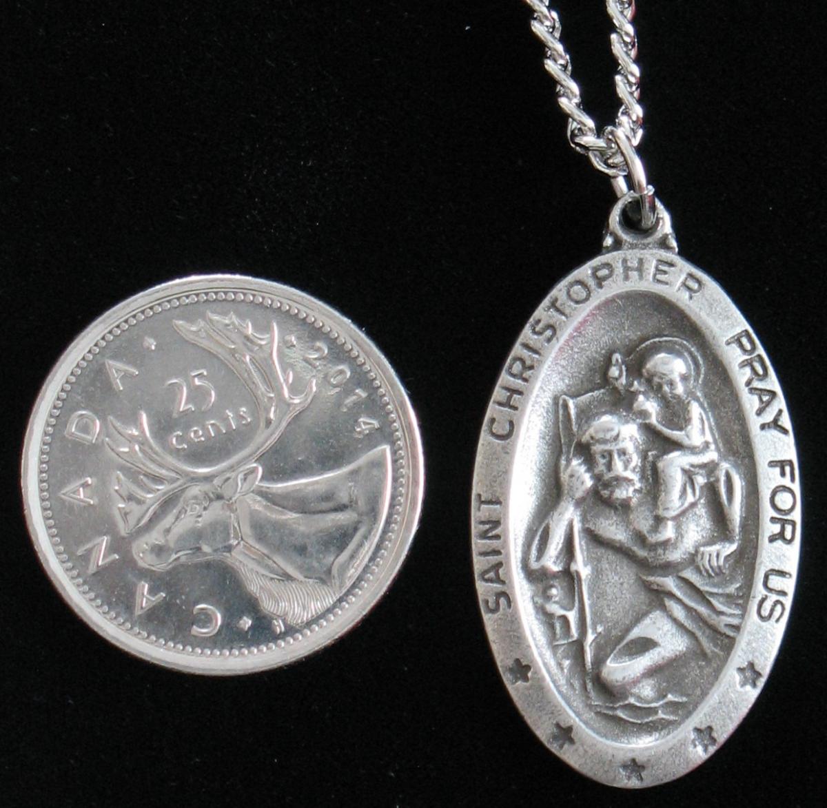 St. Christopher - Pewter X-Lg Medal Oval With Chain 24" Long