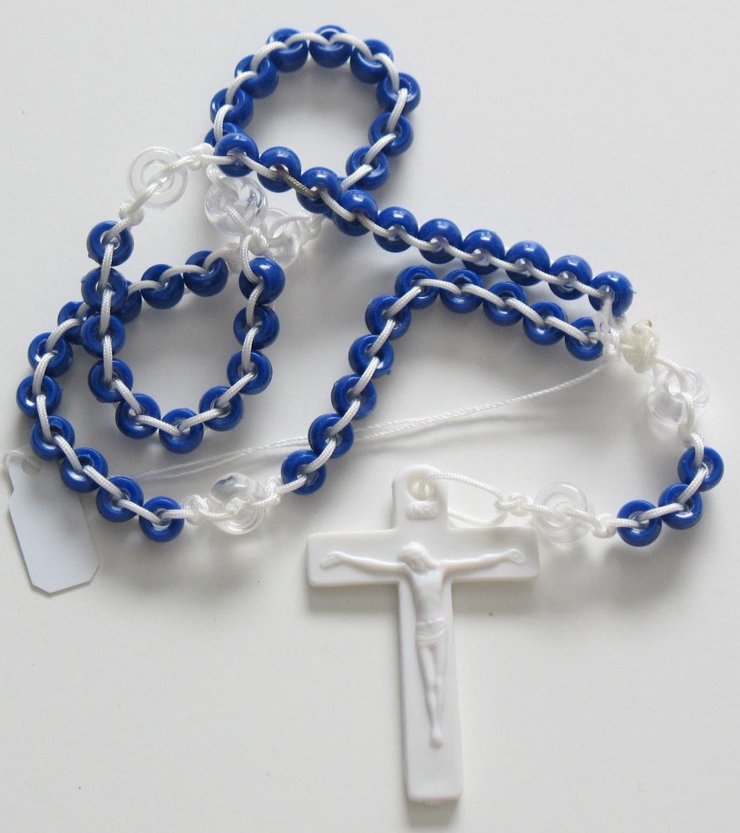 Rosary - Ladder White Cord with Blue Plastic Beads