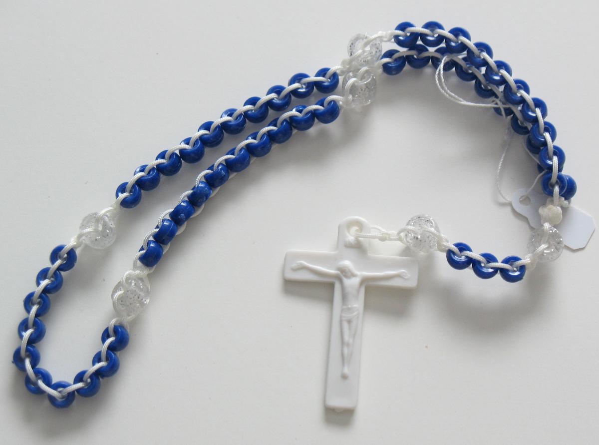 Rosary - Ladder White Cord with Blue Plastic Beads