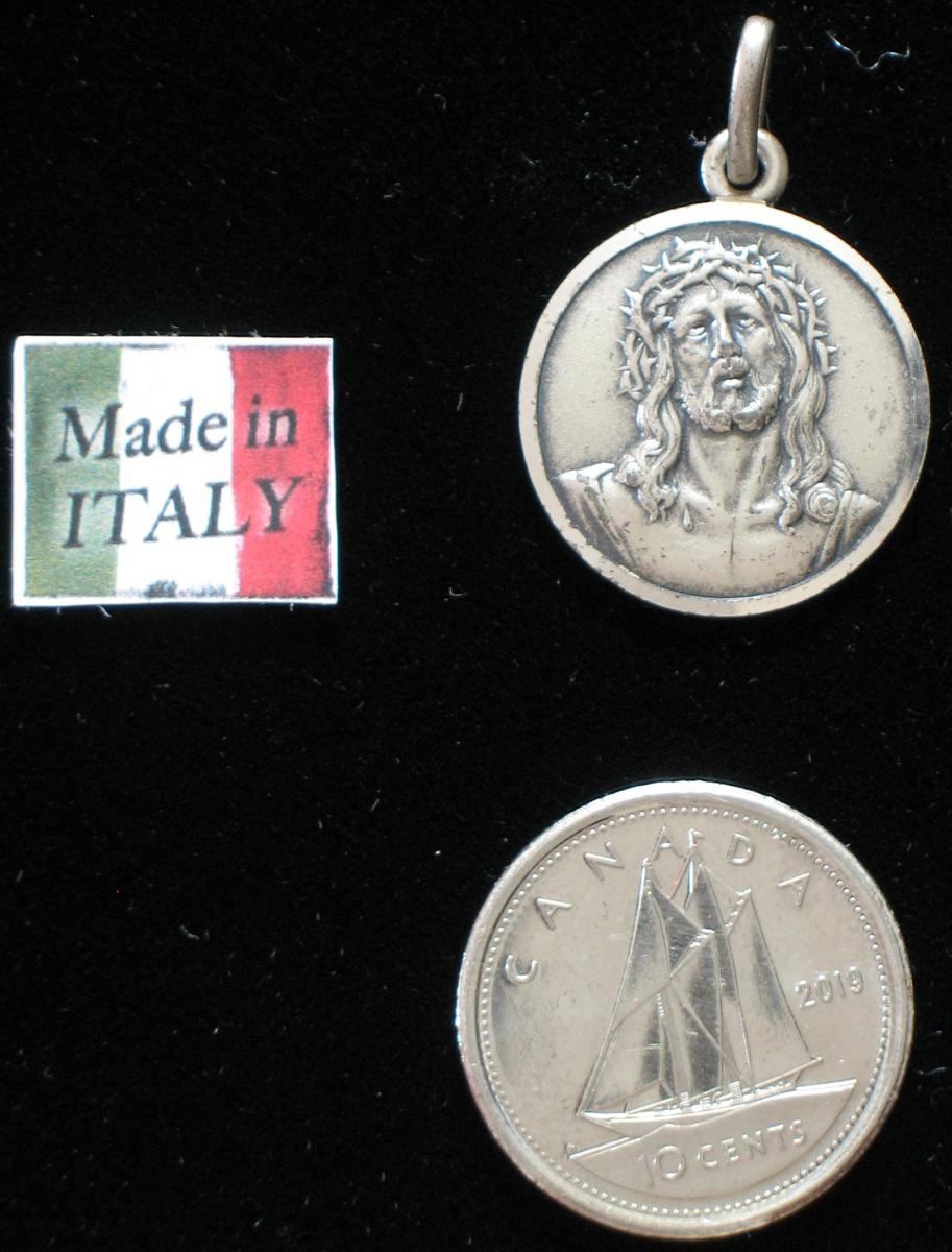 Sterling Silver Crowned Jesus Med Round Medal