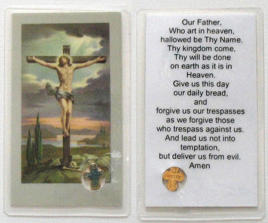 Our Father Mini Laminated Prayercard with Four-Way Cross