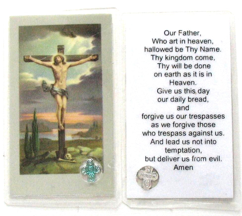 Our Father Mini Laminated Prayercard with Four-Way Cross