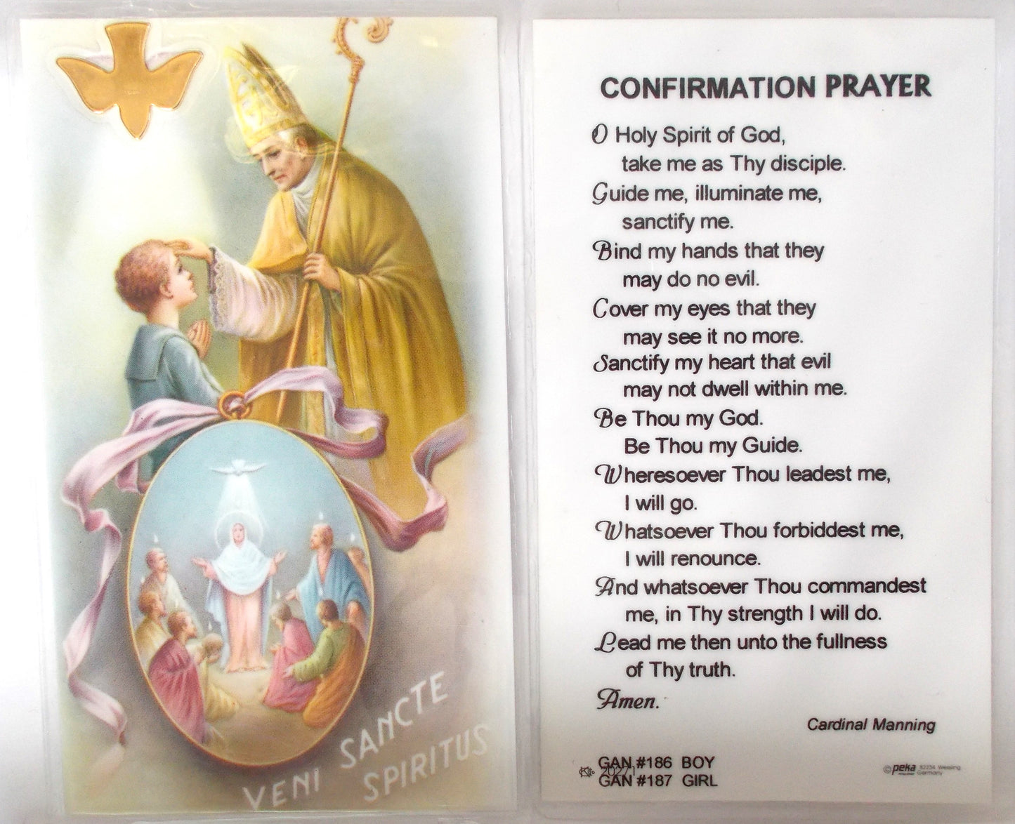 Laminated with Medal - Confirmation Prayer - Boy