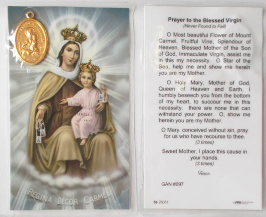 Laminated with Medal - Our Lady of Mount Carmel