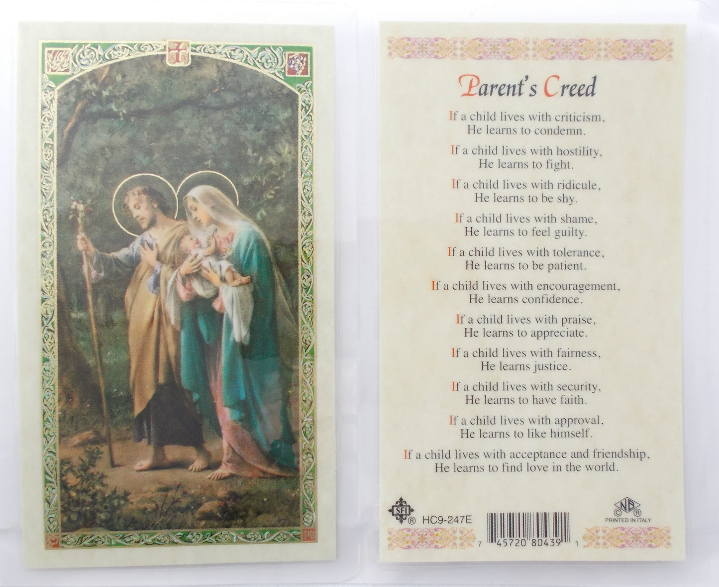 Laminated - Holy Family - Parent's Creed