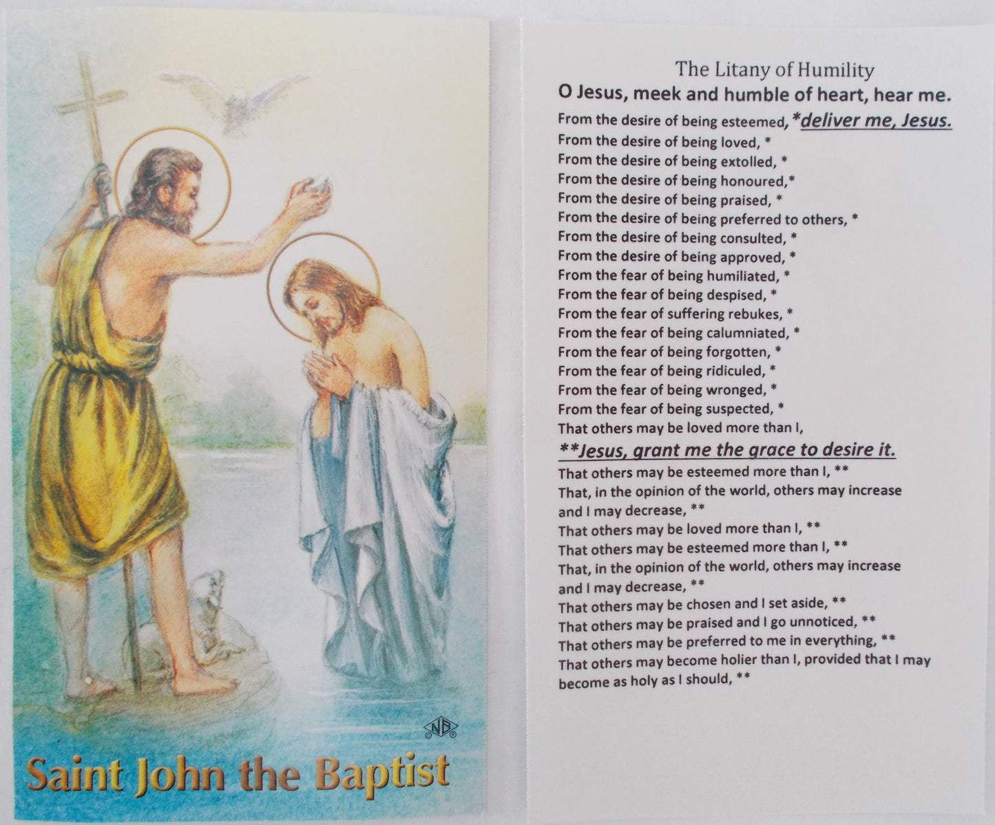 St. John the Baptist - The Litany of Humility Prayercard