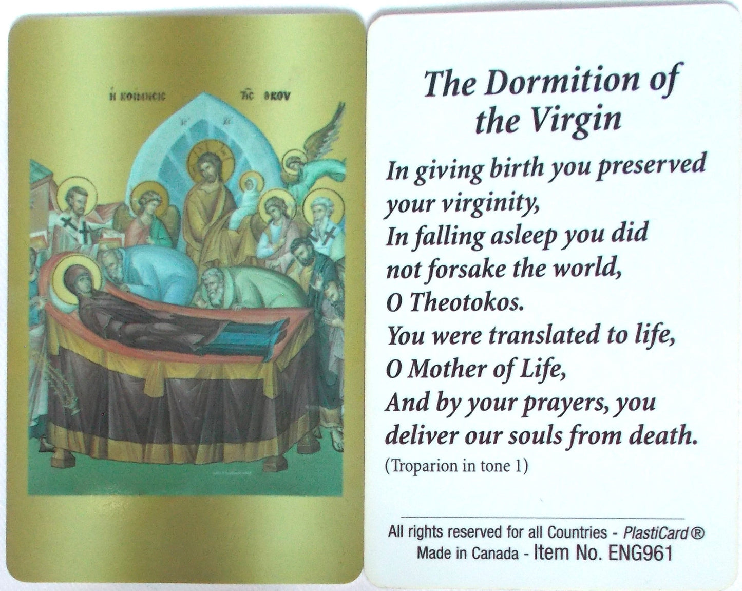 Dormition of the Virgin Icon Plastic Prayercard