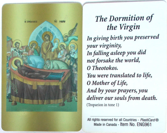 Dormition of the Virgin Icon Plastic Prayercard