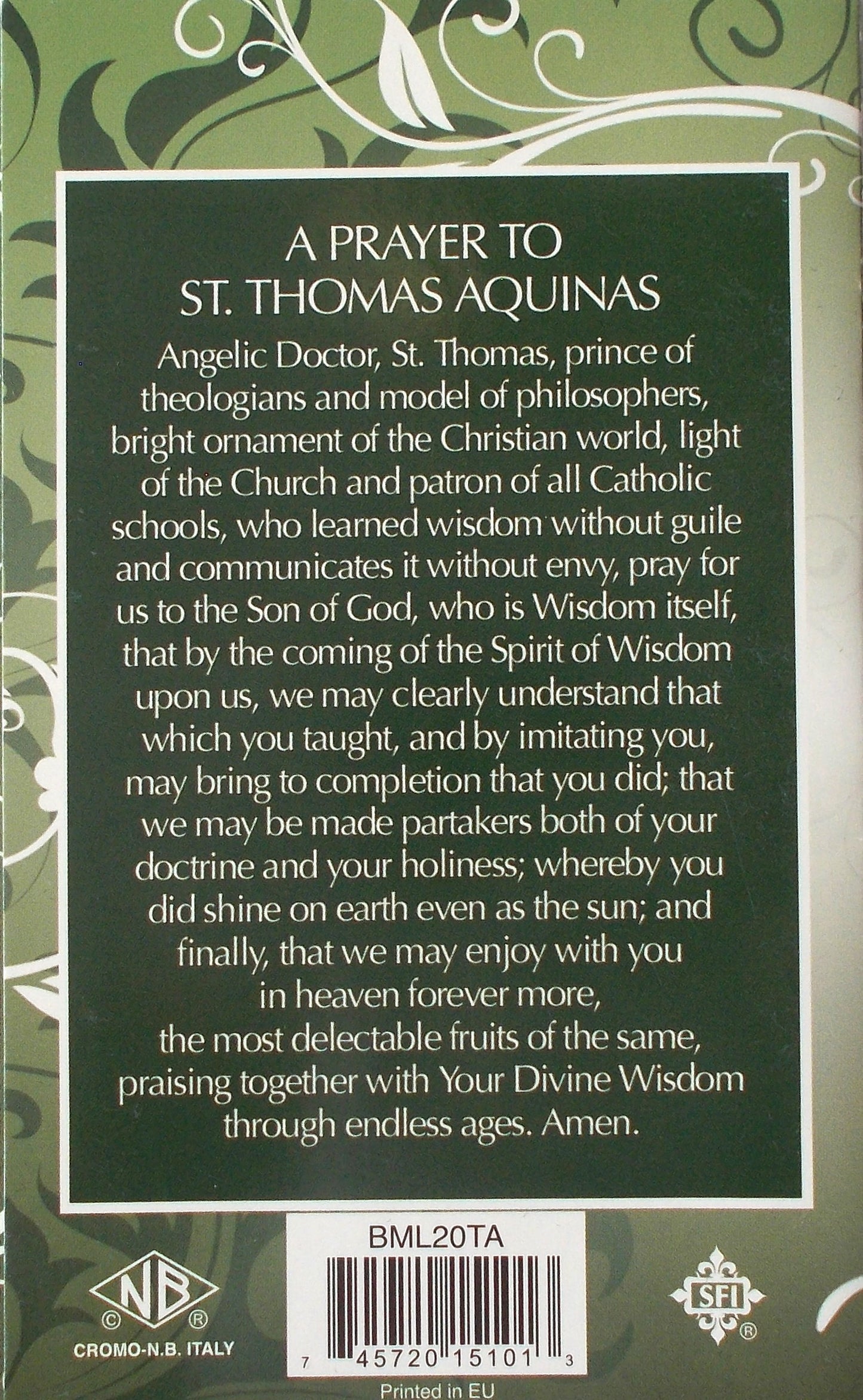 St. Thomas Aquinas Mini Lives Prayer Pamphlet