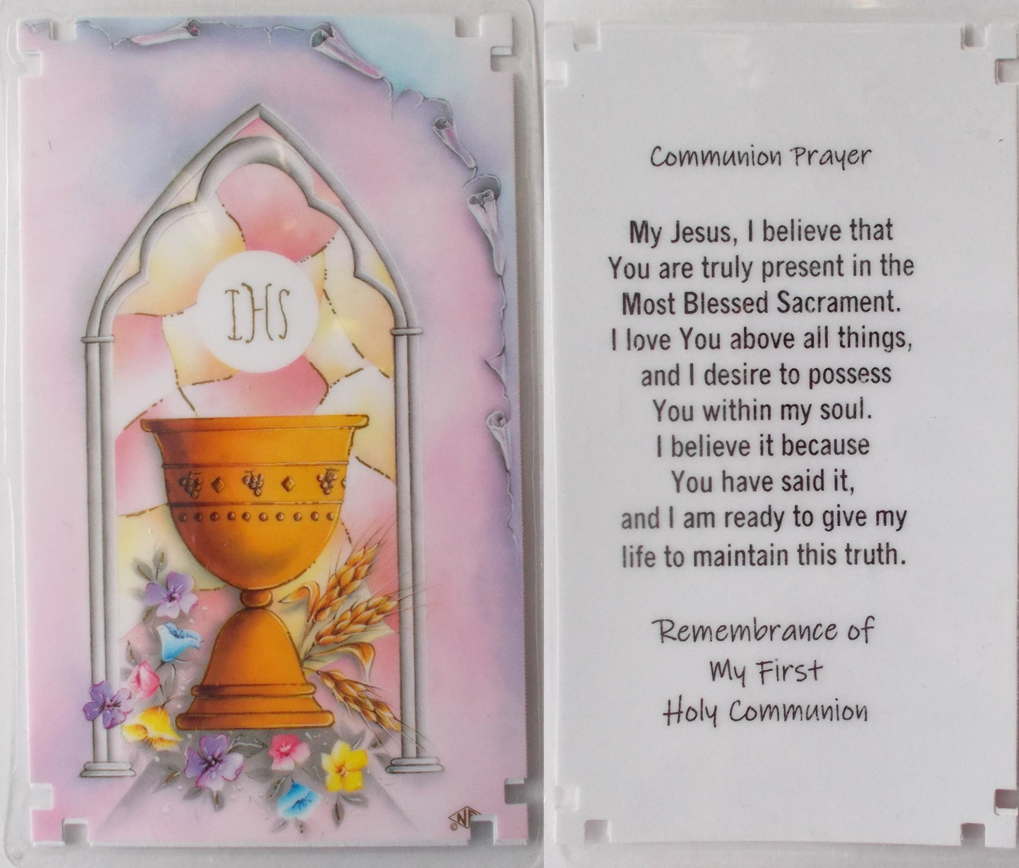 First Communion Prayercard & Silver Cross Pendant