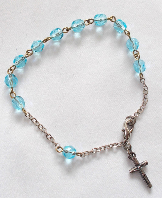 Rosary Bracelet With Blue Glass Beads