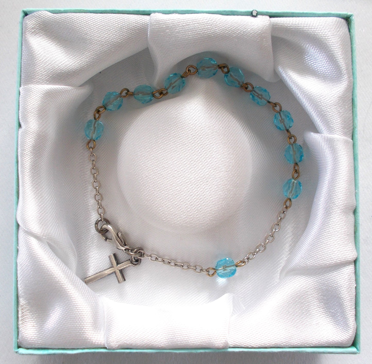 Rosary Bracelet With Blue Glass Beads