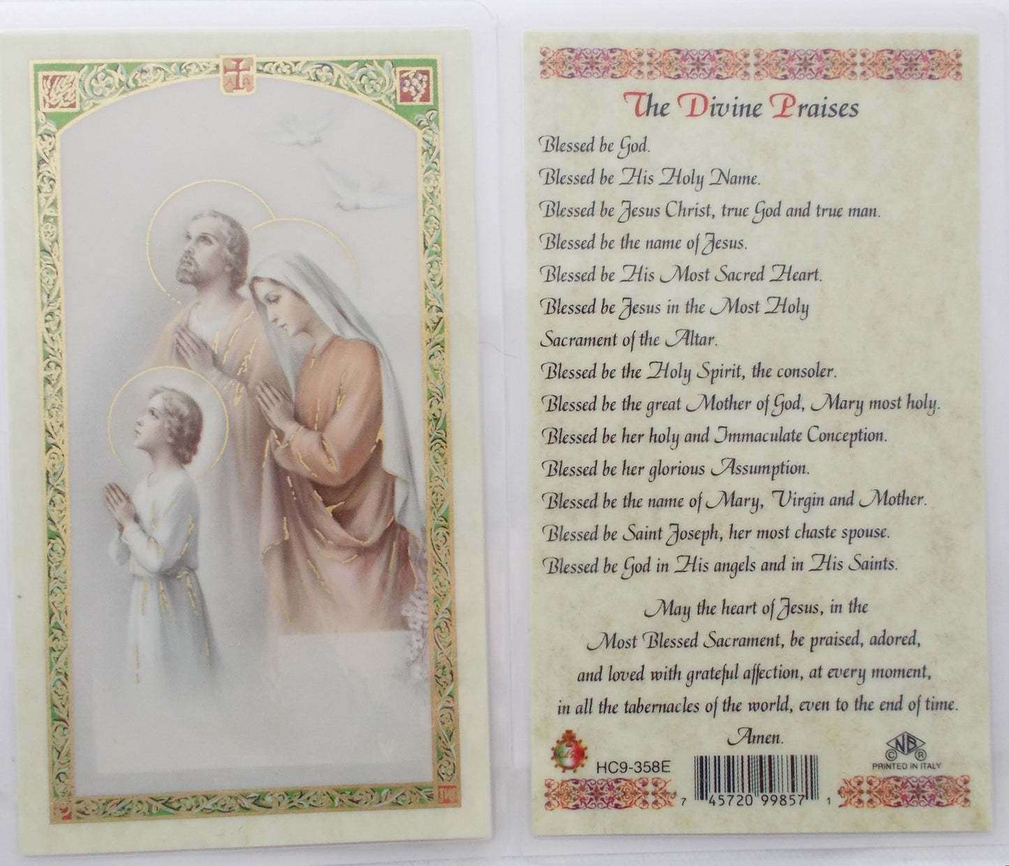 Laminated - Holy Family - The Divine Praises