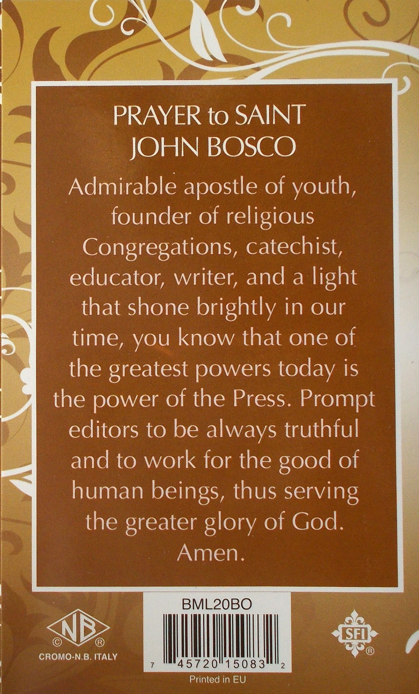 St. John Bosco Mini Lives Prayer Pamphlet