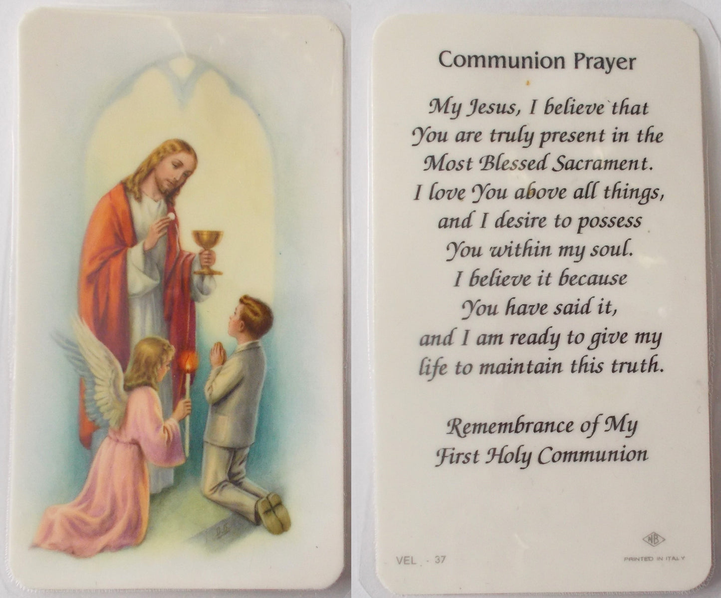 Boy 1st Communion Prayercard & Silver Cross Pendant