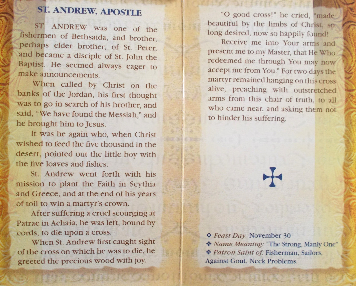 St. Andrew the Apostle Biography Prayer Pamphlet