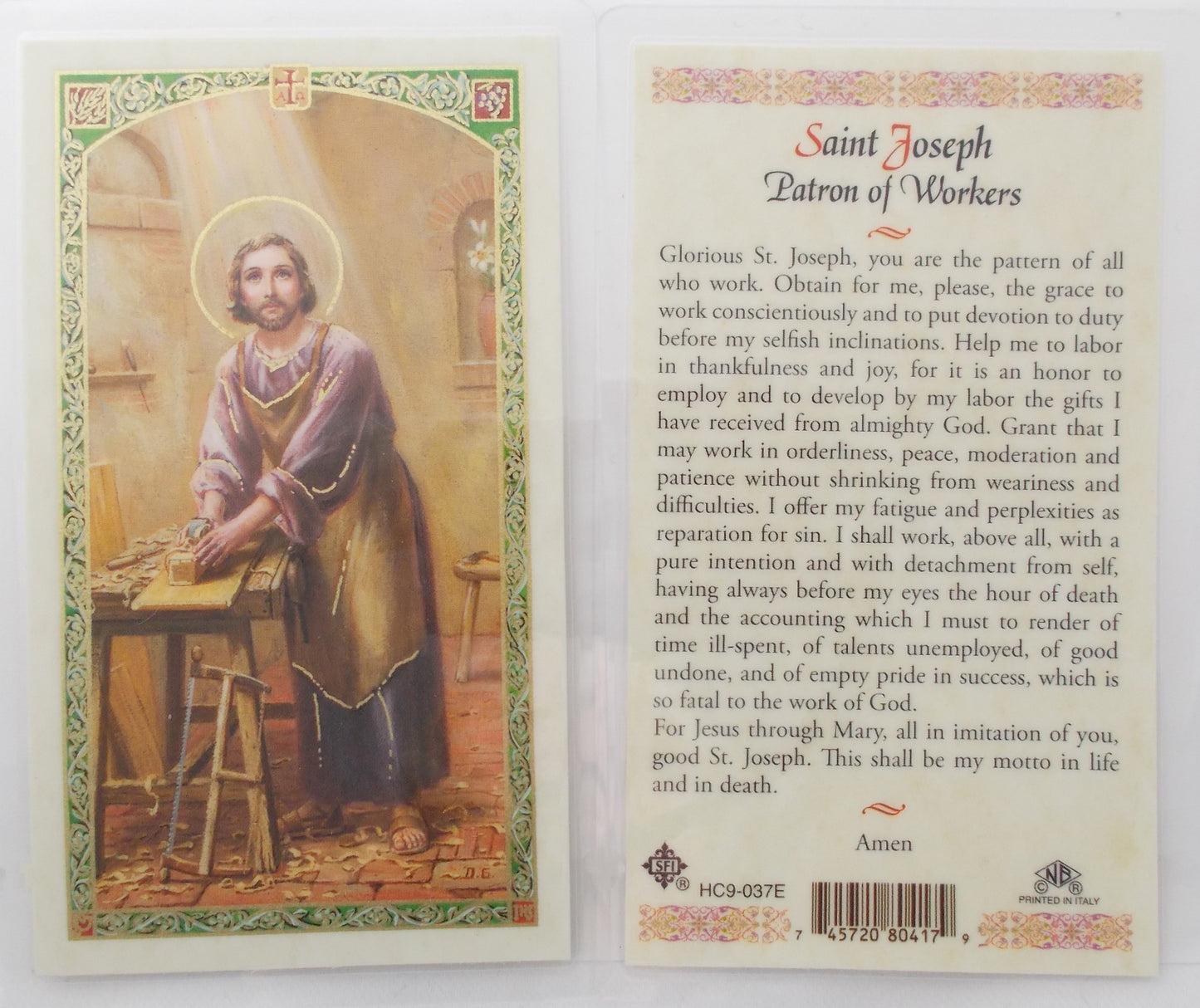 Laminated - St. Joseph - Worker's Prayer