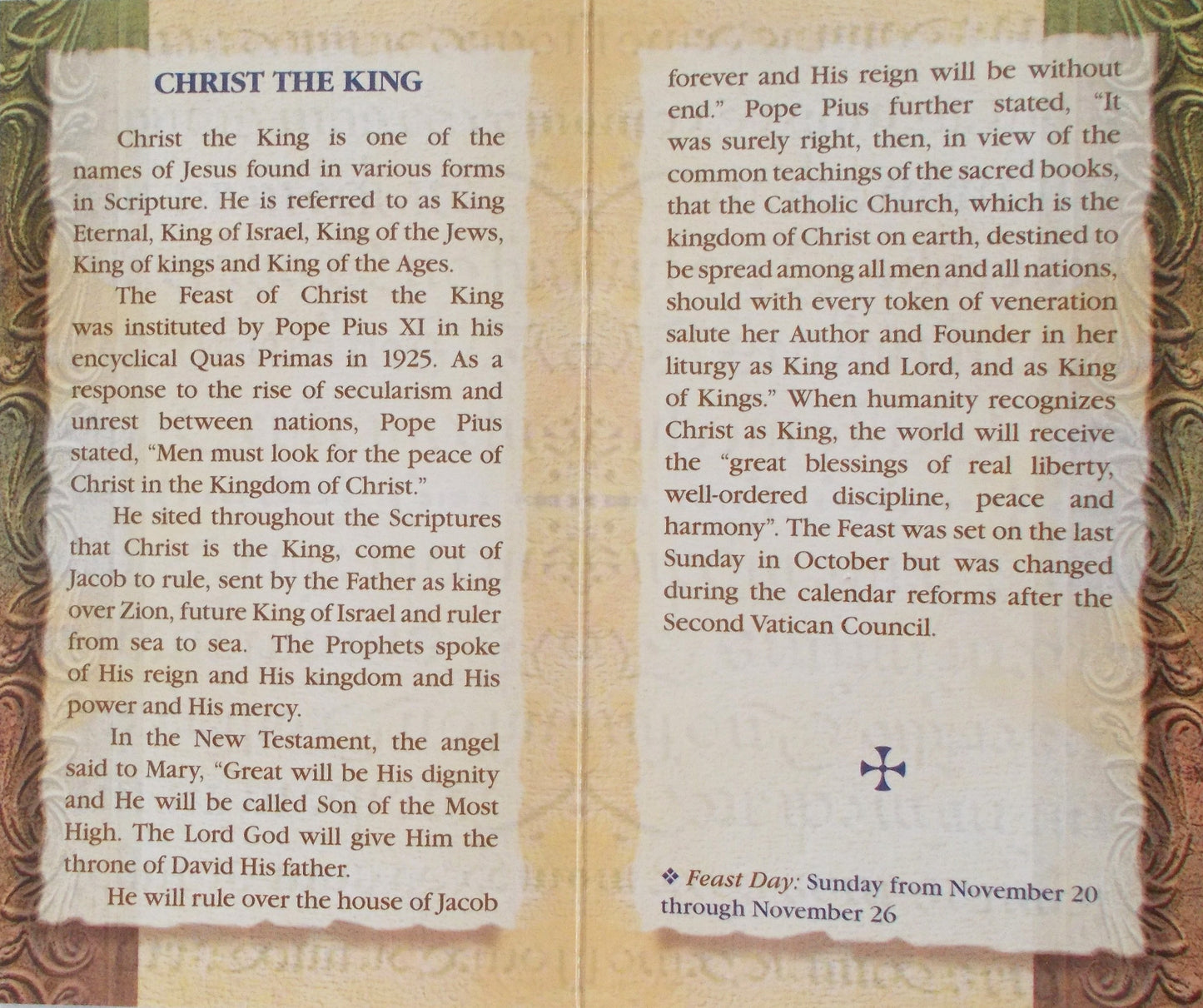 Christ The King Biography Prayer Pamphlet