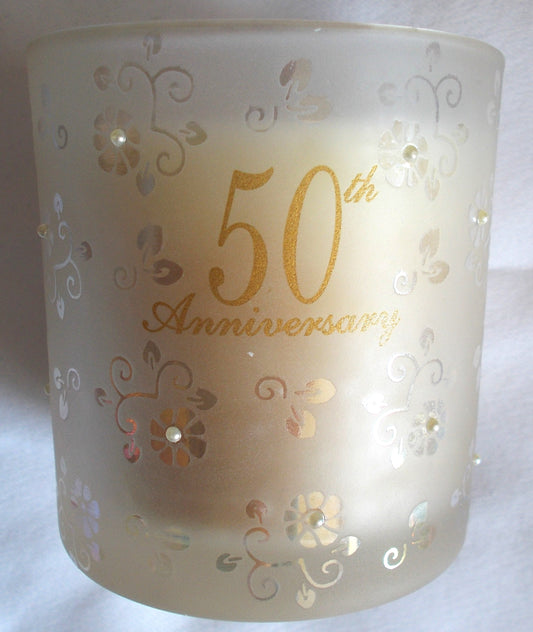 50th Anniversary Wedding Candle in Glass Holder