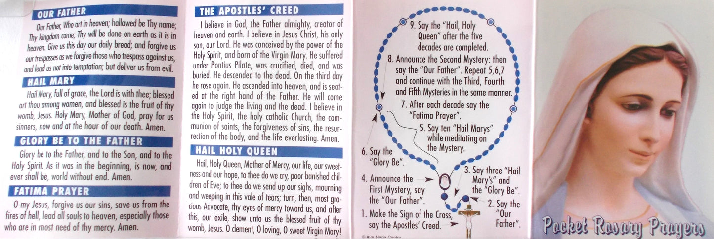 Pocket Rosary Prayers Pamphlet - English or French