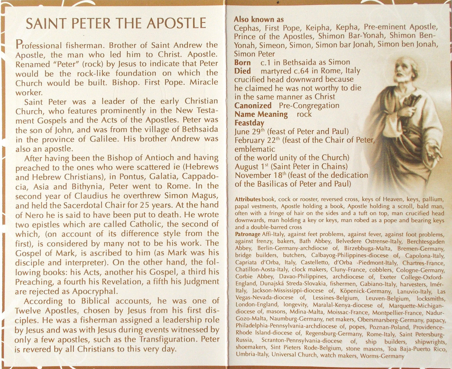 St. Peter Mini Lives Prayer Pamphlet