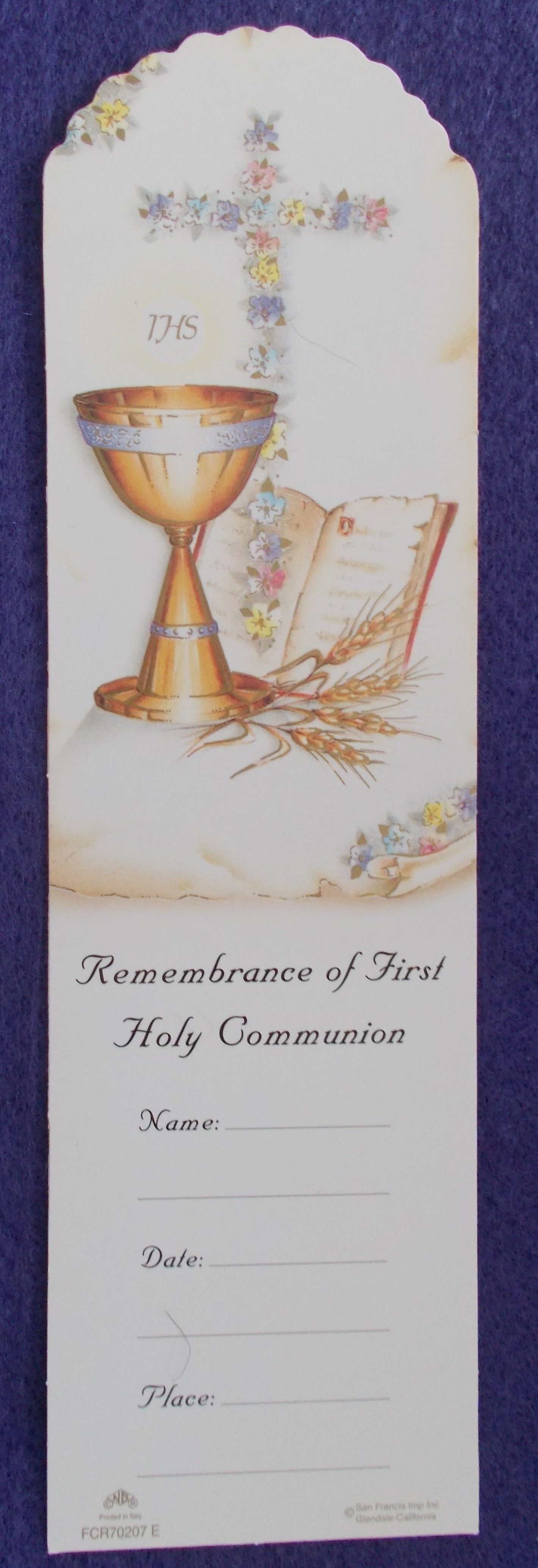 First Holy Communion Remembrance Bookmark- Scalloped Cardstock